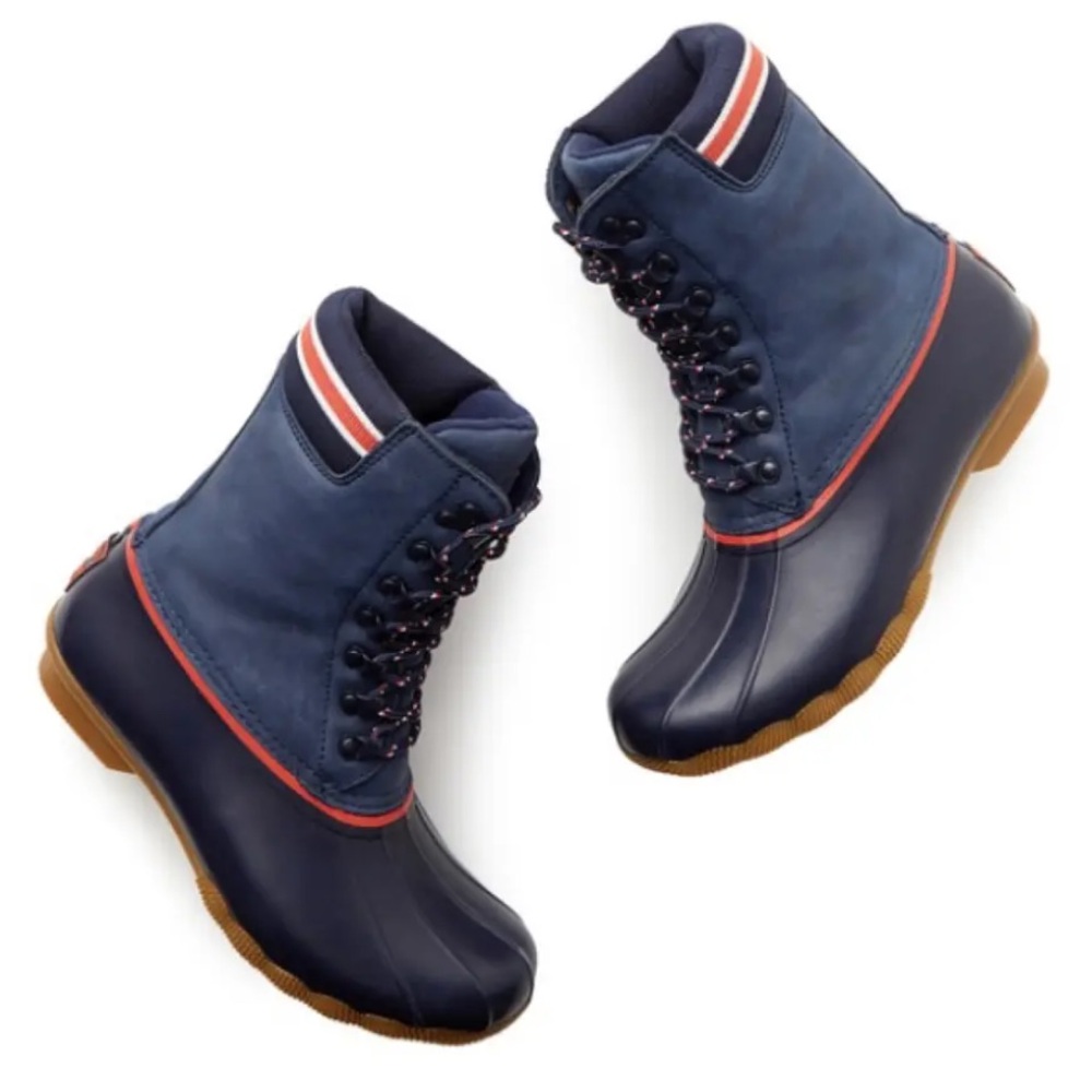 Sperry Saltwater X GOOP Tall Lace Up Leather Blue Duck Boots Women's Size 9